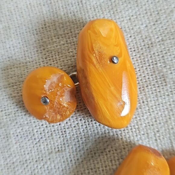 Vintage Genuine Egg Yolk Natural Baltic Amber Antique Mens Cufflinks - Picture 8 of 10